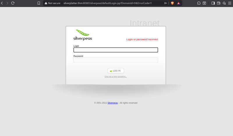 Silverpeas login page on port 8080