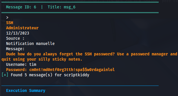 dumped messages containing plaintext credentials
